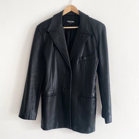 Vintage Andasimo Genuine Black Leather Blazer – Size 6 - Picture 6 of 9